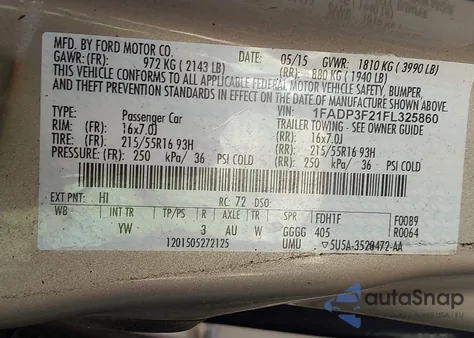 2015 Ford Focus Se из США, поврежденный, VIN 1FADP3F21FL325860